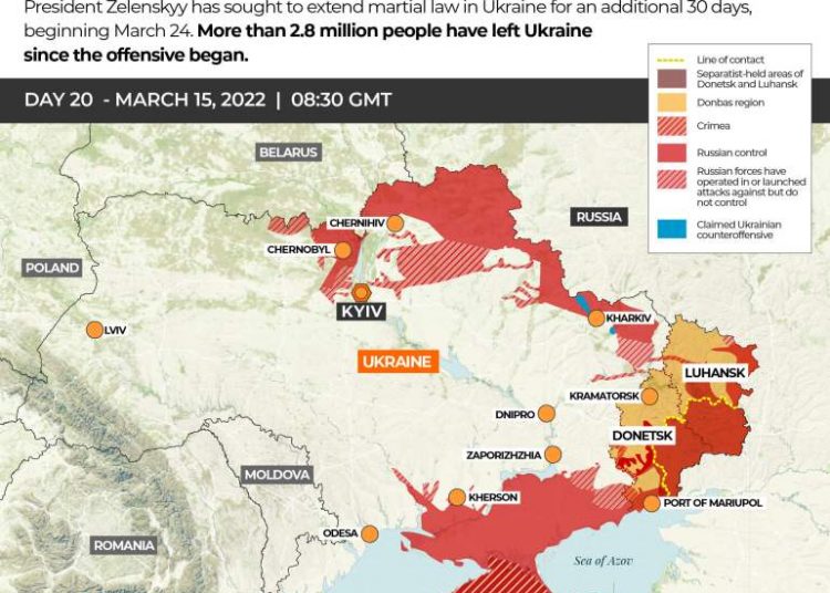 INTERACTIVE UKRAINE CONTROL MAP DAY20 INTERACTIVE Ukraine Who controls what Day 20 – TodayHeadline