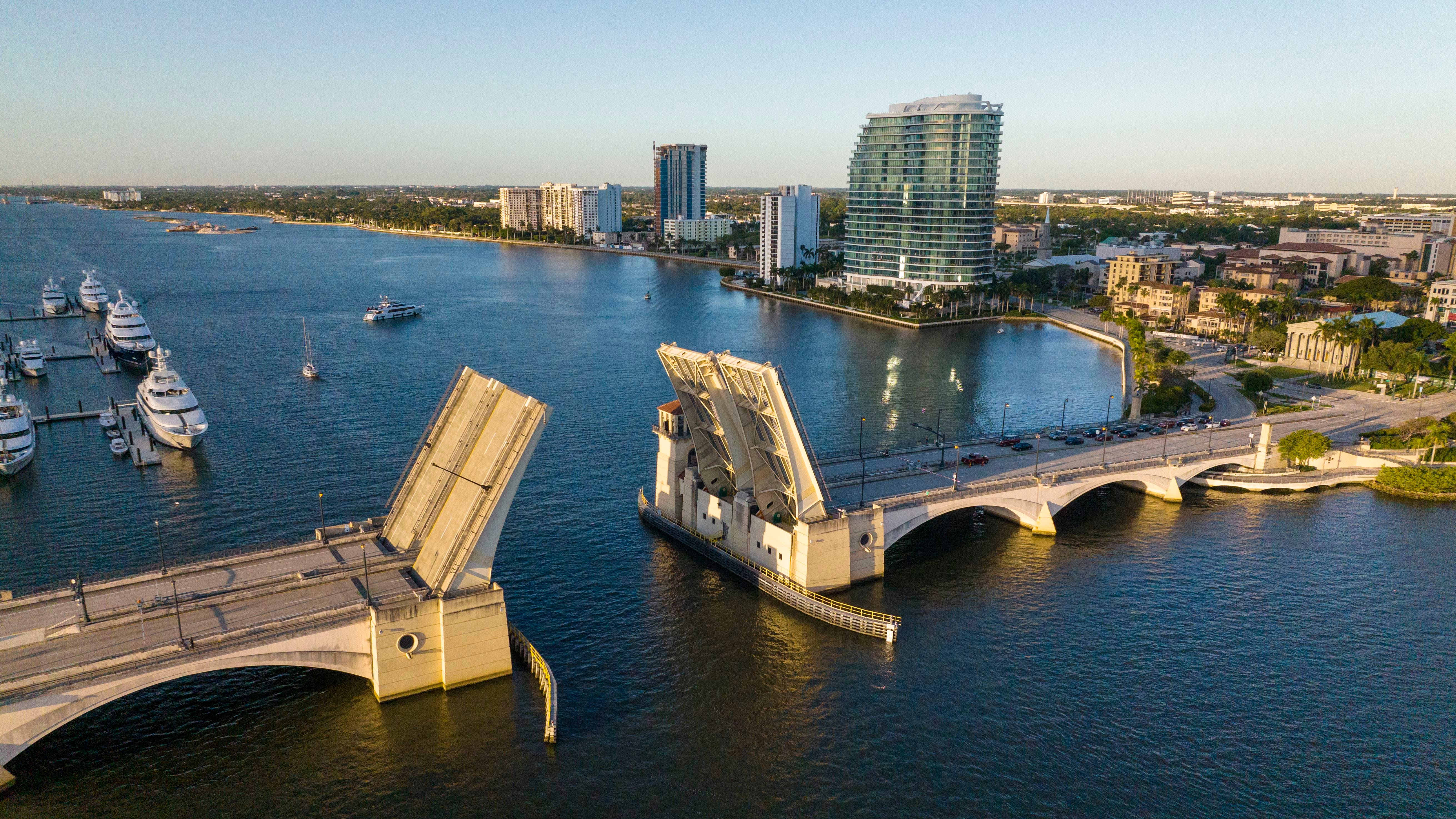 West Palm Beach skyline features Royal Park Draw Bridge, West Palm Beach, Florida.