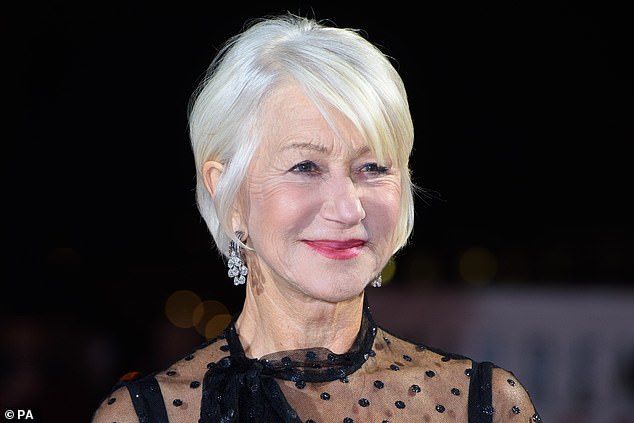 Experimenting: Dame Helen is know for usually wearing her hair in a statement bob or even shorter but her longer hair makes her look incredible youthful - pictured in February 2022