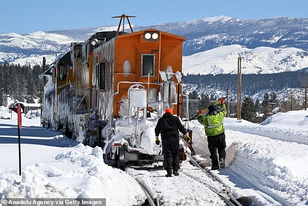 A Union Pacific train was covered in snow and ice earlier this month