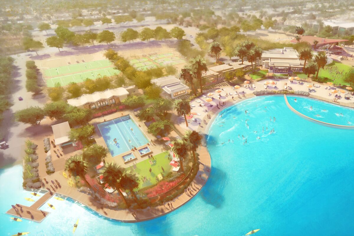 An architectural rendering for the Disney community Cotino shows a development with a massive pool.