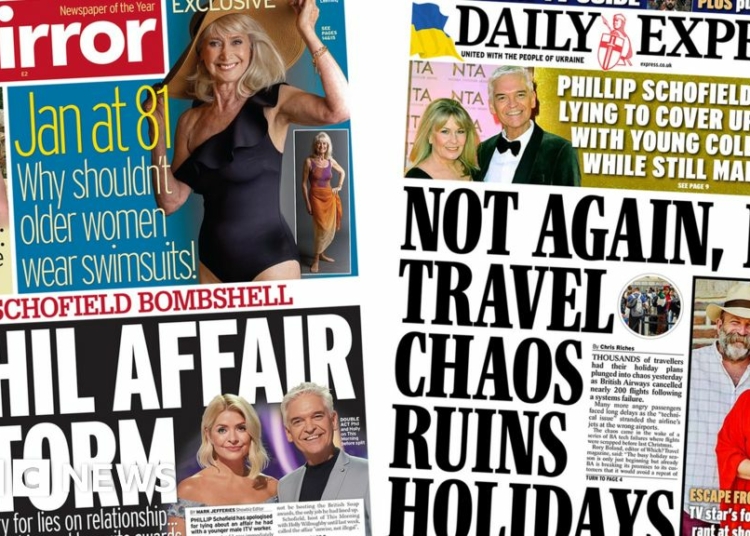 Newspaper headlines: 'Phil affair storm' and 'travel chaos ruins holidays'