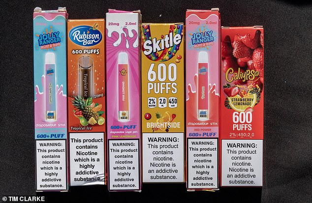 A selection of sweet flavoured nicotine vape products which appeal to children