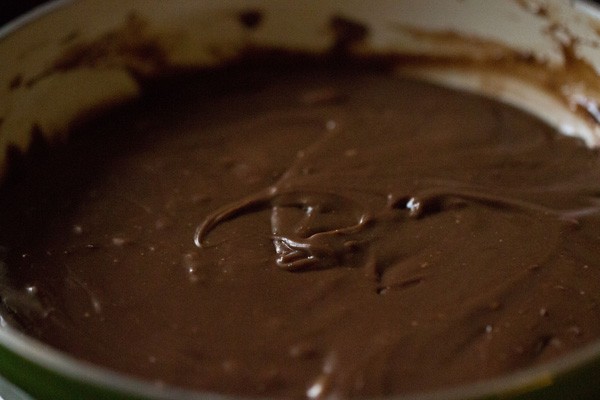 All the chocolate has melted in the pan. 