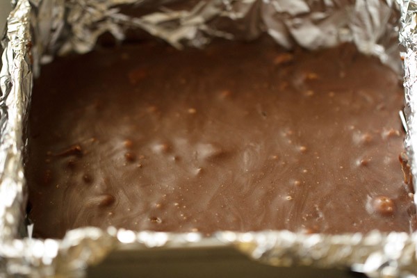 The set chocolate fudge after refrigerating overnight. 