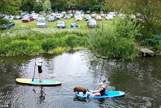 WARWICK: Paddleboarders took their dog out on the River Avon today to cool down in the warm weather