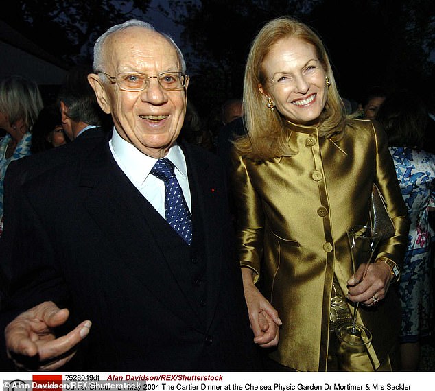 Mortimer Sackler and his wife Dame Theresa were known as international philanthropists, and are pictured here in 2004 at the Cartier Dinner at the Chelsea Physic Garden. In 1999, Queen Elizabeth conferred an honorary knighthood on Mortimer Sackler in recognition of his philanthropy