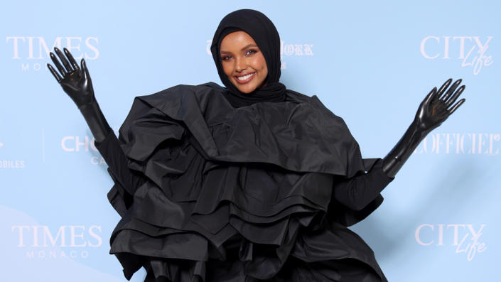 Somali-American model Halima Aden waving at the World Influencers and Bloggers Awards in Cannes, France - Friday 26 May 2023