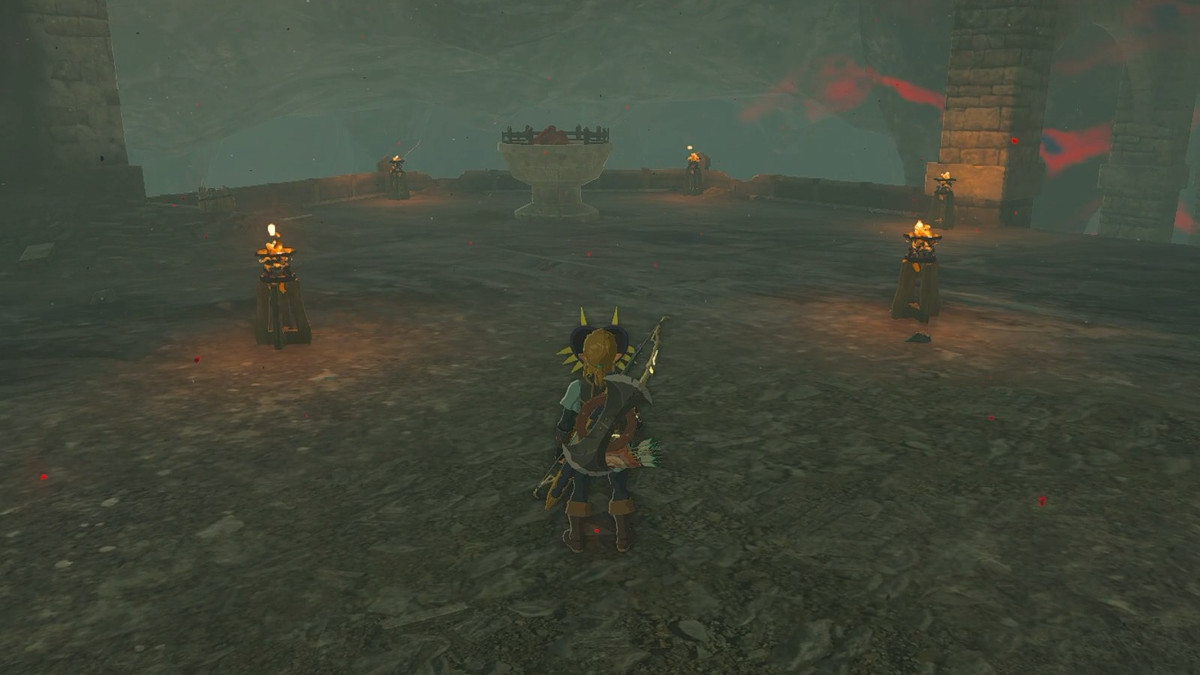 Braziers found under the Hyrule Castle at the docks. Five lit braziers and one larger unlit one in the center. Light the center one to get the Hylian Shield in The Legend of Zelda: Tears of the Kingdom