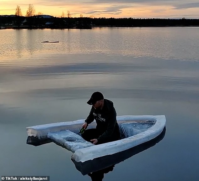 Aleksi's boss Tom Kurtakko is filmed sitting on a lake in the ice boat after it split in two