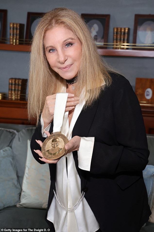 Honored: Barbra Streisand received the prestigious Justice Ruth Bader Ginsburg Woman of Leadership award during a private ceremony in Malibu, California on Saturday