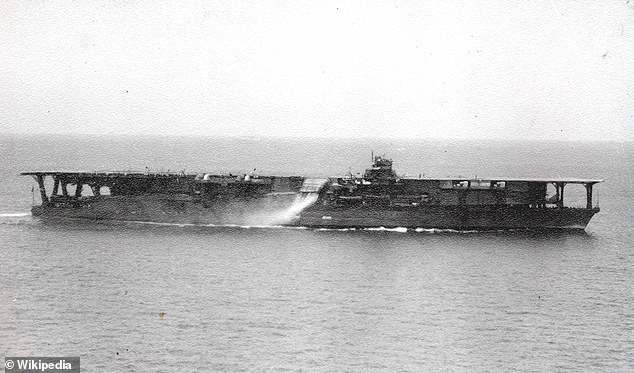 Japanese aircraft carrier Kaga is seen on the open waters of the Pacific