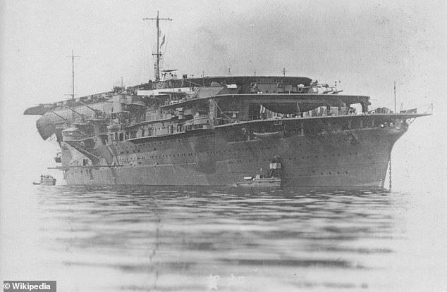 Japanese aircraft carrier Kaga before her destruction during the Battle of Midway