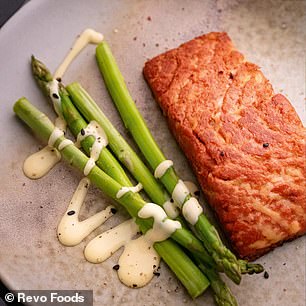 Revo's vegan salmon boasts a reasonably high 9.5 grams per 100 grams: less than normal salmon, which typically contains about 20 grams per 100 grams, but not insubstantial