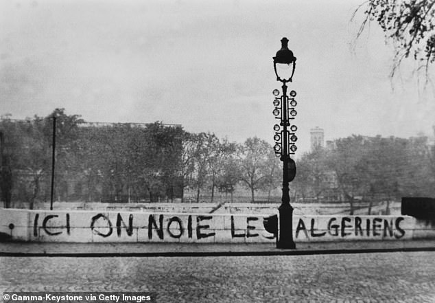 Protestors graffitied 'here we drown Algerians' onto the bank of the Seine after the massacre, and before dozens of bodies were pulled from the river