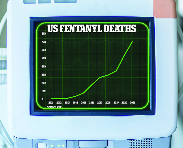 Tranq-laced fentanyl is leading to a new epidemic in the US as fentanyl deaths and overdoses are spiking due to the flood of the illicit drug over the southern border. Deaths caused by fentanyl in the US surged from 19,413 in 2016, spiking to a record 72,484 deaths recorded in 2021