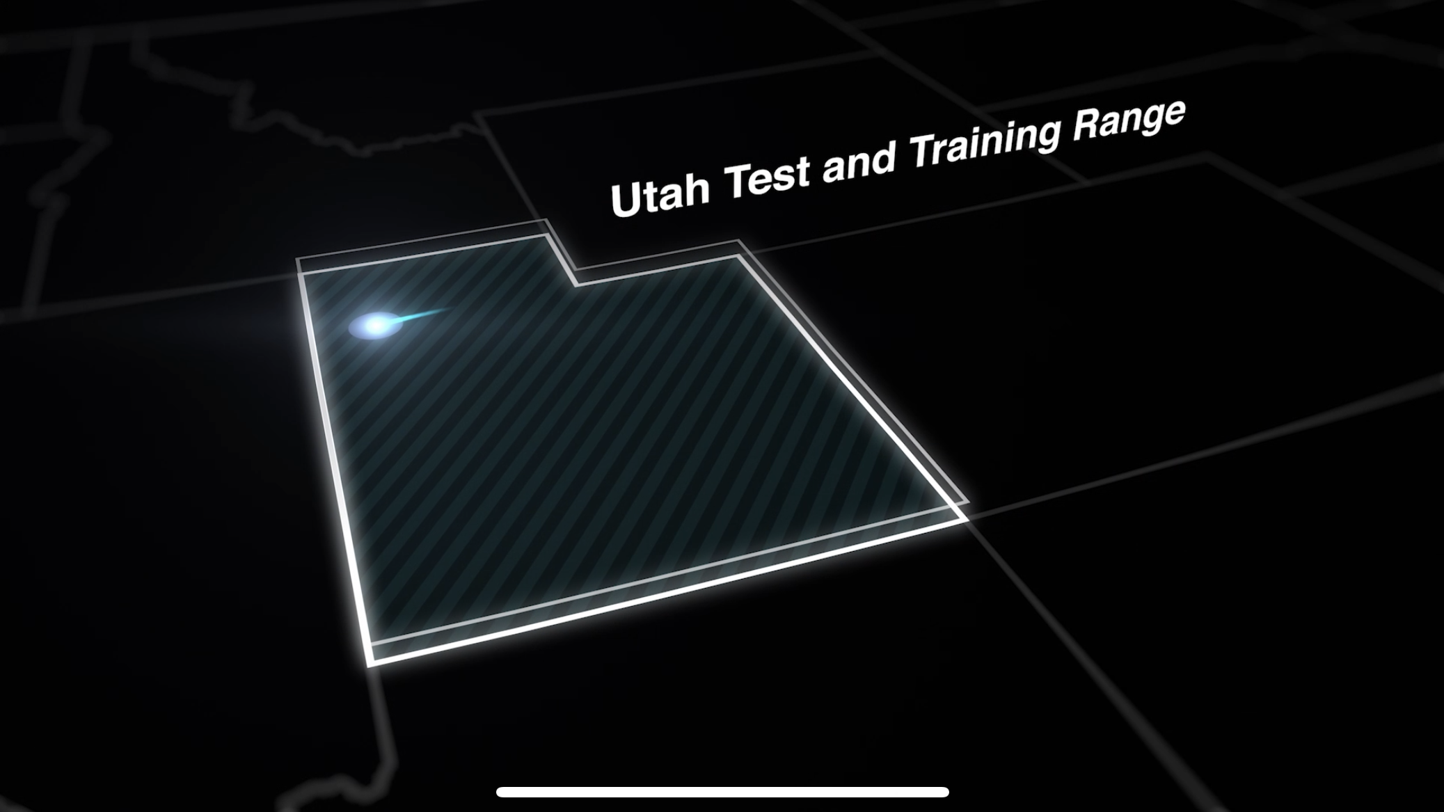a map of utah, and a dot indicating the location of the DoD utah test and training range.