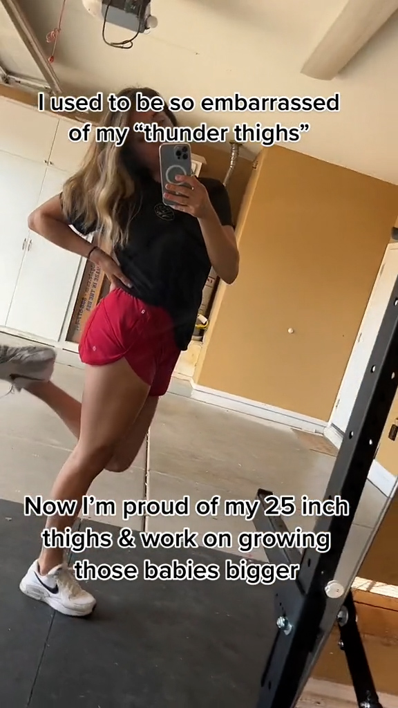 After kickstarting her fitness journey, she's worked on growing her thighs to get them bigger