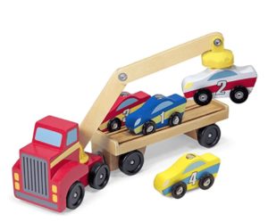 Toys for 2 Year Old Boys Melissa & Doug Magnetic Car Loader Wooden Toy Set With 4 Cars and 1 Semi-Trailer Truck