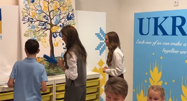 Kate gets crafty! The mother-of-three joined an arts and crafts session run by the hub for Ukrainian children