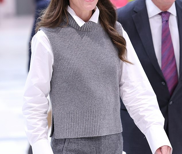 The Princess of Wales looked smart in knitwear as she visited the Vsi Razom Community Hub, in the Lexicon Shopping Centre, Bracknell, this morning