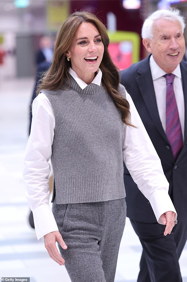 The Princess of Wales looked smart in knitwear as she visited the Vsi Razom Community Hub, in the Lexicon Shopping Centre, Bracknell, this morning