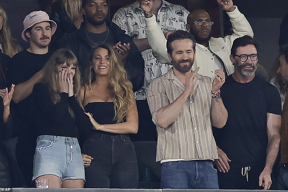 Big supporter! Taylor Swift 33, was spotted at MetLife Stadium on Sunday to cheer on her new lover and Kansas City Chiefs tight end, Travis Kelce , ahead of the anticipated battle against the New York Jets in New Jersey; Swift with Blake Lively, Ryan Reynolds and Hugh Jackman (from left to right)