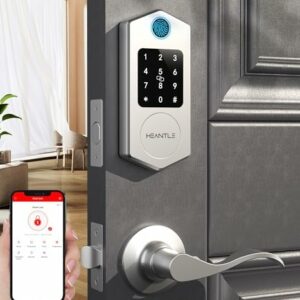 HEANTLE Smart Front Door Lock Set, 8-in-1 Fingerprint Keyles...