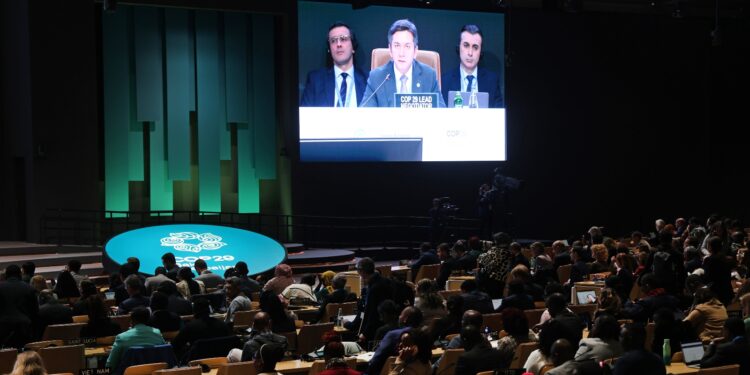 Yalchin Rafiyev, lead negotiator for the COP29 Azerbaijan presidency, speaks during a plenary session in Baku, Azerbaijan. The presidency convened a plenary following criticism from several countries, who alleged that talks at COP29 were faltering.