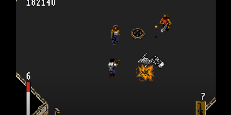 Screenshot from Predator 2 game showing several men fighting from an isometric view.