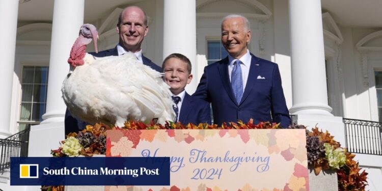 Biden pardons turkeys Peach and Blossom during final Thanksgiving event