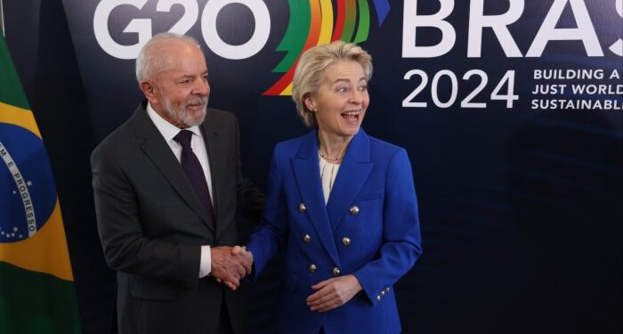 European Commission president Ursula von der Leyen (right) and Brazilian President Luiz InÃ¡cio Lula da Silva ahead of the G20 summit in Rio