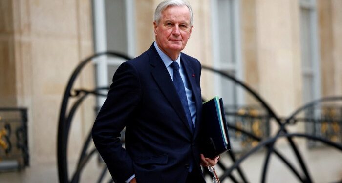 French Prime Minister Michel Barnier outside the at the Élysée Palace in Paris on Wednesday