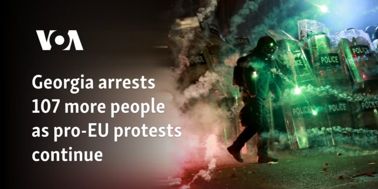 Georgia arrests 107 more people as pro-EU protests continue