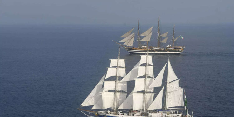 INS Tarangini joins Italian sail ship Amerigo Vespucci for joint sailing expedition