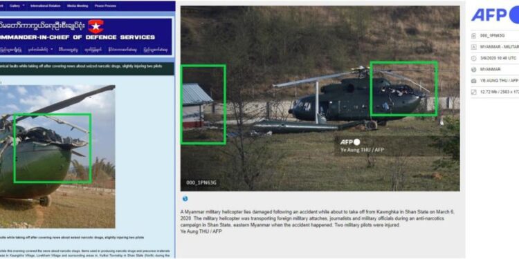 Myanmar anti-junta pages falsely share old photo as 'shot-down military chopper'