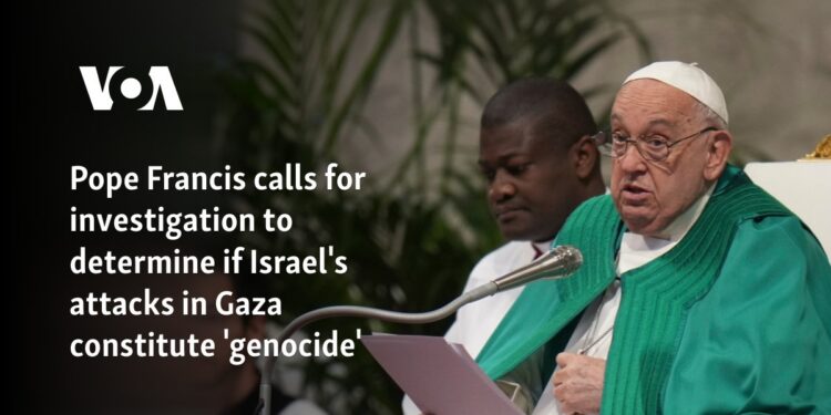 Pope Francis calls for investigation to determine if Israel's attacks in Gaza constitute 'genocide'