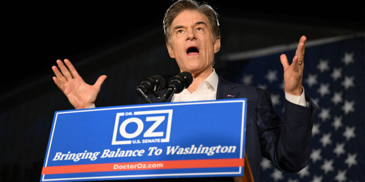 A photo of Mehmet Oz speaking at a podium.