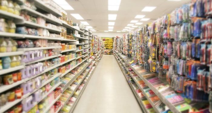 An aisle in a store.