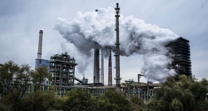 Emissions rise from Thyssenkrupp’s steel plant in Duisburg, Germany