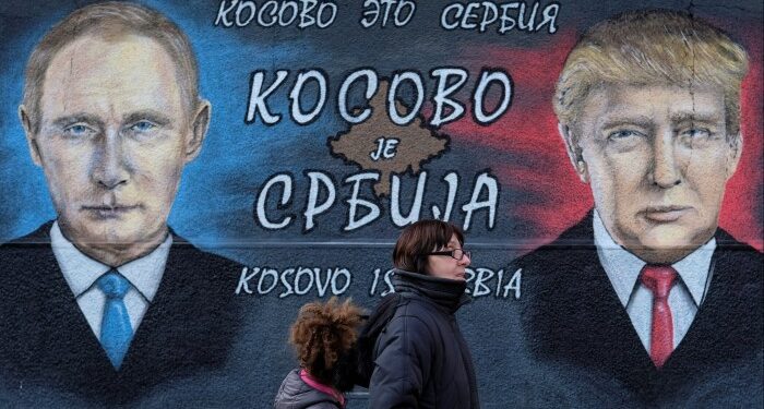 A mural in 2016 just ahead of Donald Trump’s first presidential term, picturing US president-elect and Russian President Vladimir Putin