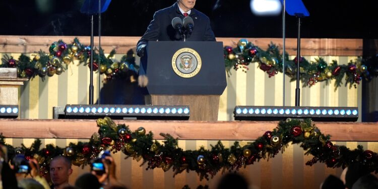 Biden at tree lighting says his holiday wish is for US to continue to seek light, liberty and love