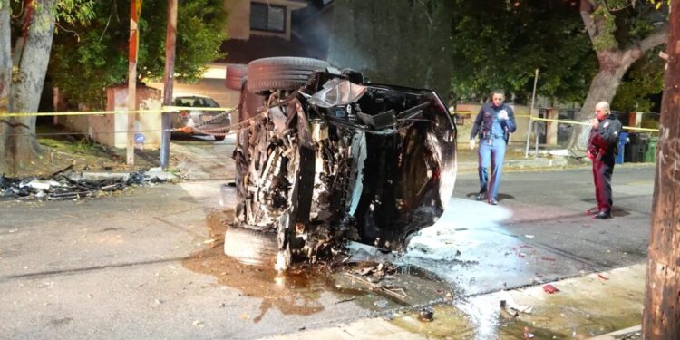 Lamborghini fleeing CHP flips over and catches fire in Tarzana