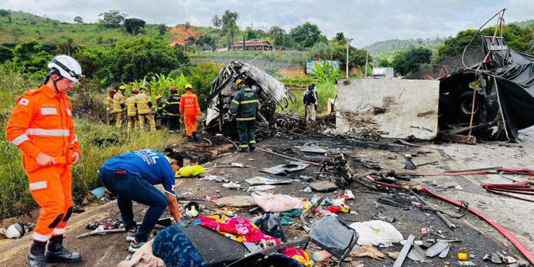 Passenger bus crash with truck on Brazil highway kills 22