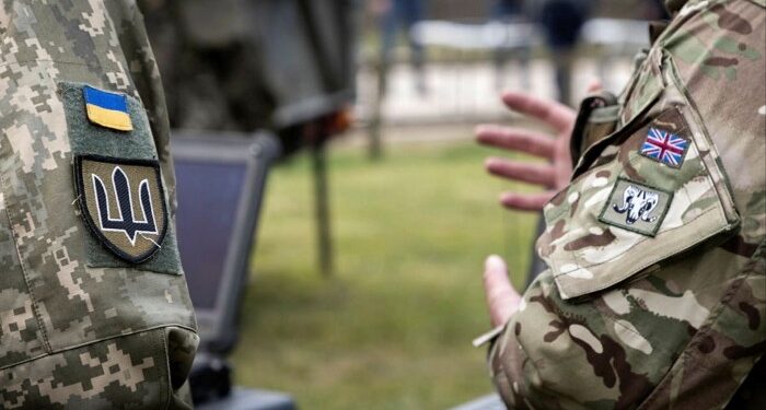 A Ukrainian soldier receives training in the UK